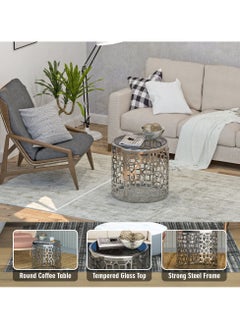 RIGID Stainless Steel Round Coffee Table with Glass Top  62.5x65x65cm  - Image 4
