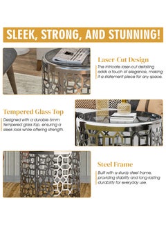 RIGID Stainless Steel Round Coffee Table with Glass Top  62.5x65x65cm  - Image 3