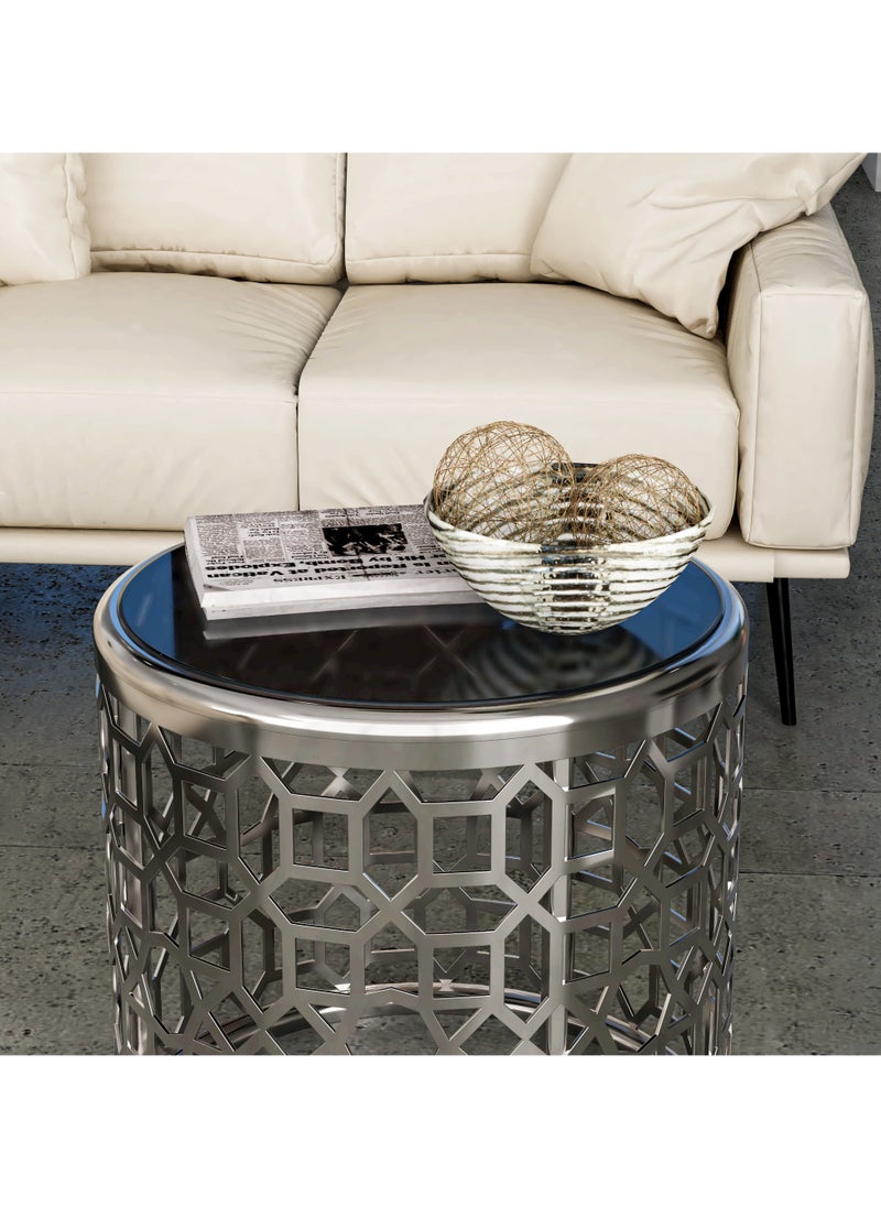 RIGID - Stainless Steel Round Coffee Table with Glass Top  62.5x65x65cm - Image 1