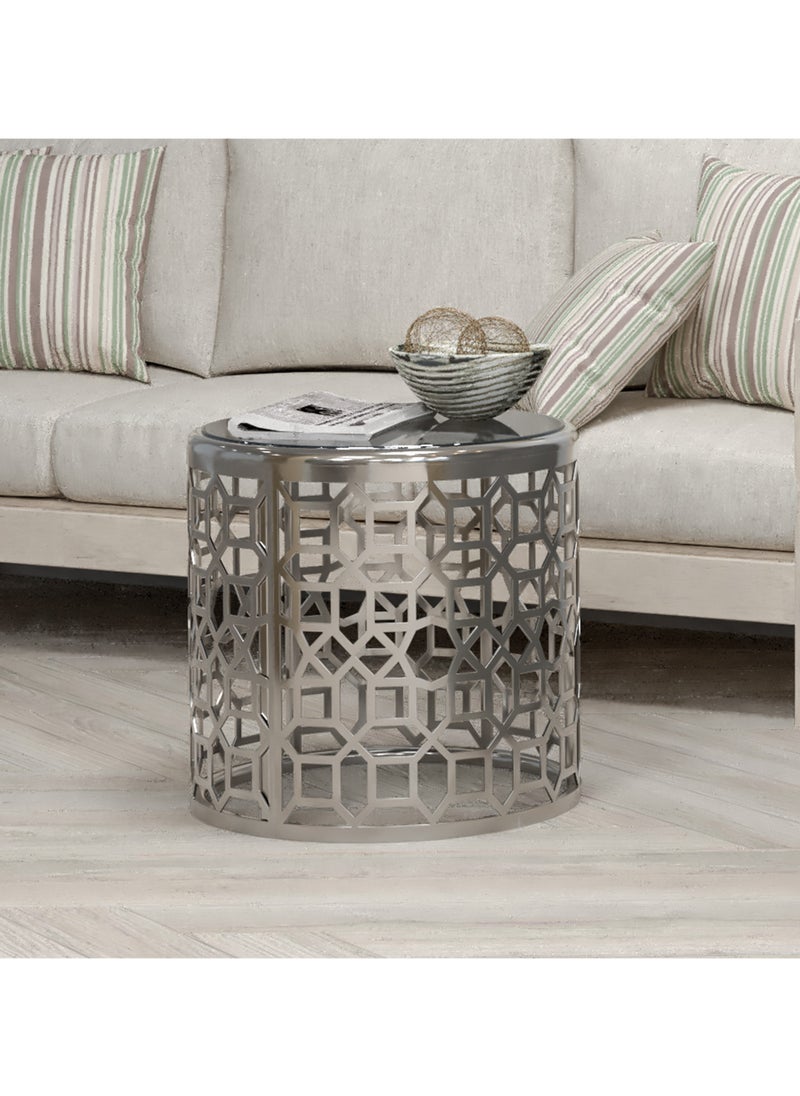 RIGID - Stainless Steel Round Coffee Table with Glass Top  62.5x65x65cm - Image 1