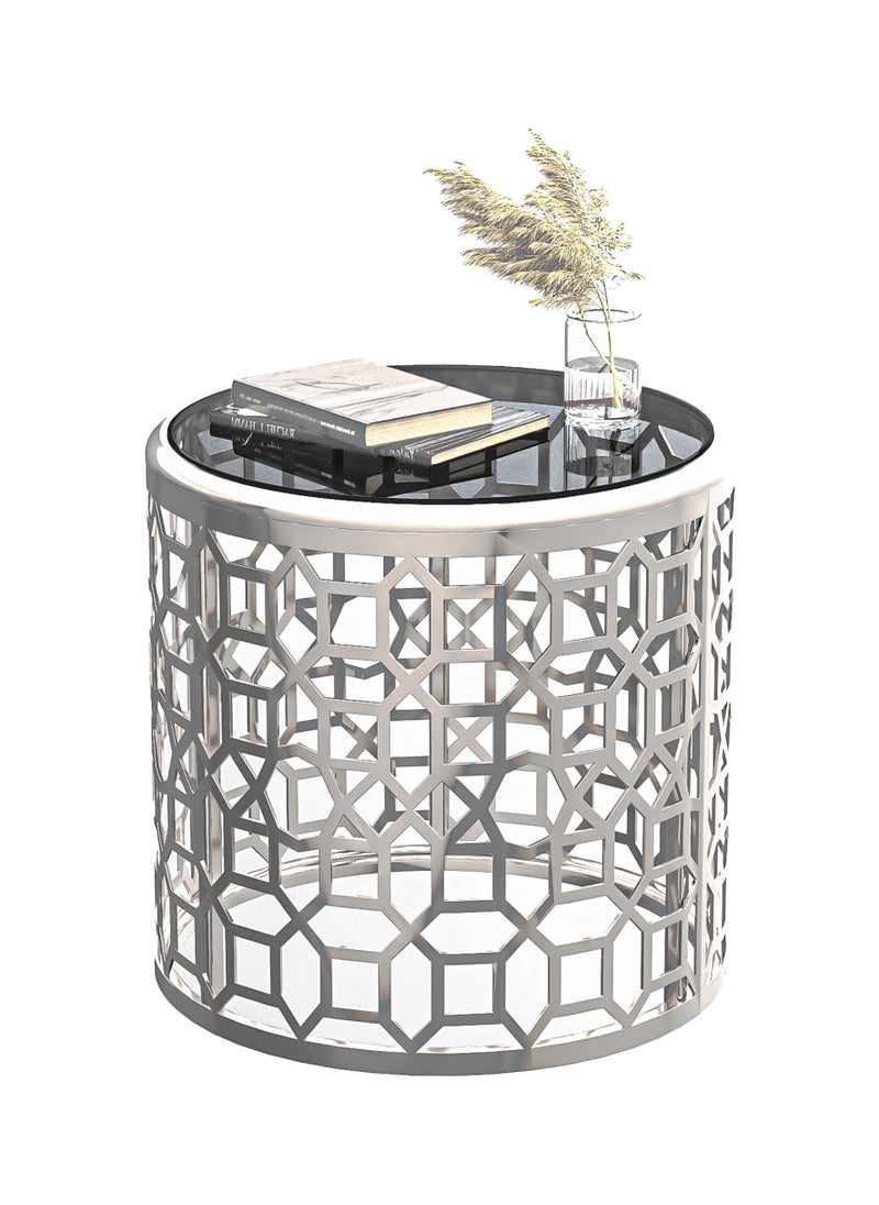 RIGID - Stainless Steel Round Coffee Table with Glass Top  62.5x65x65cm - Image 1
