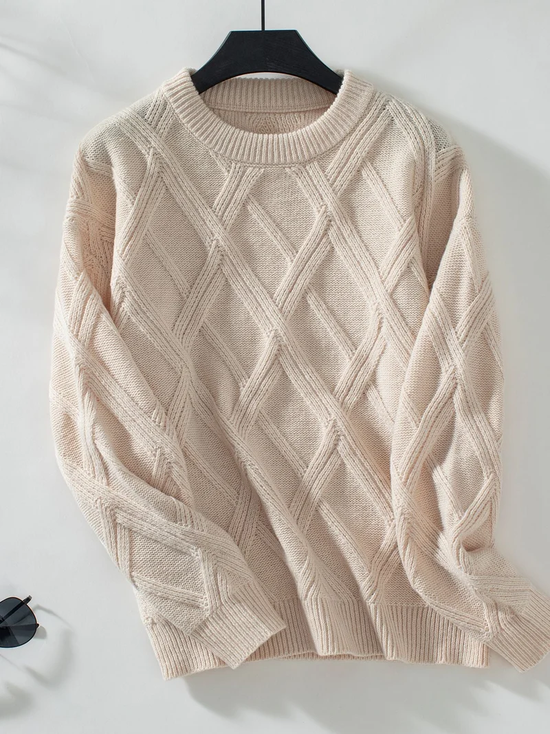 OUTZIDR Cream Full Sleeves Textured Sweaters