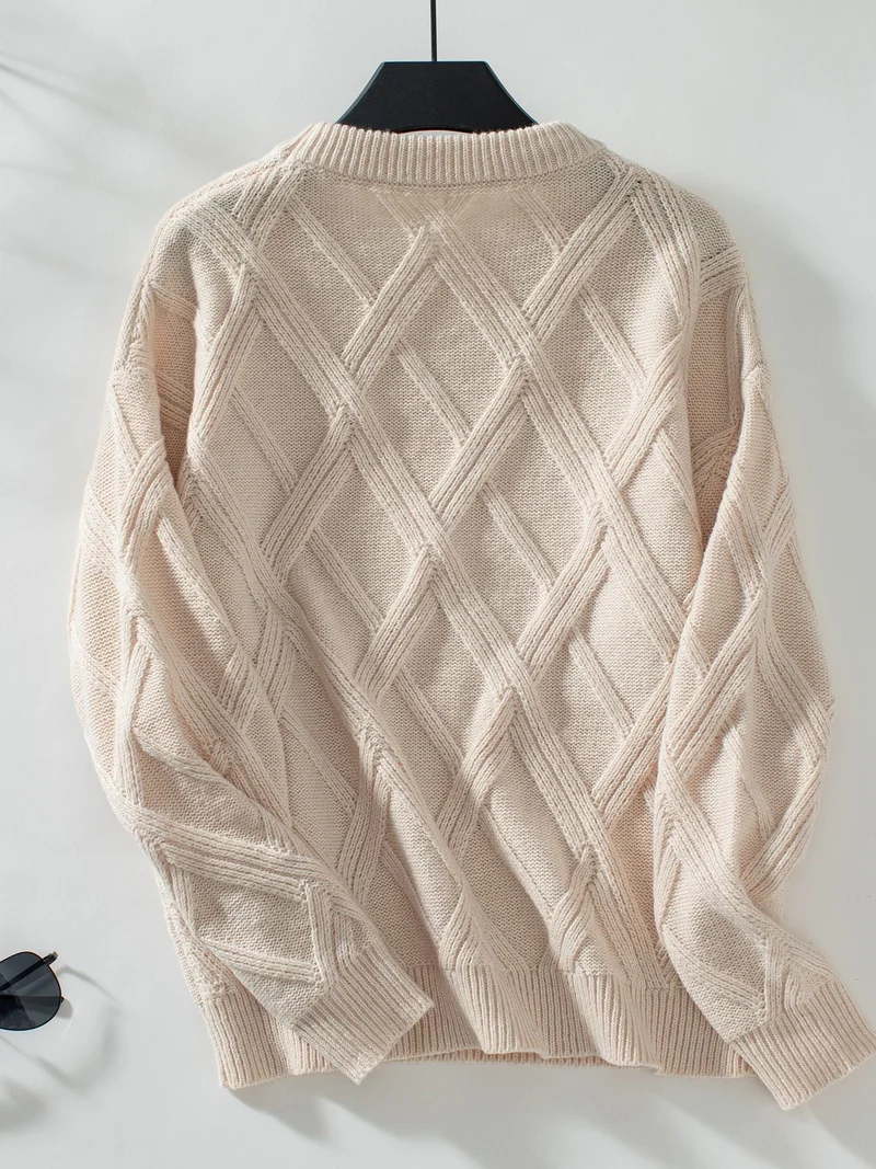 OUTZIDR Cream Full Sleeves Textured Sweaters
