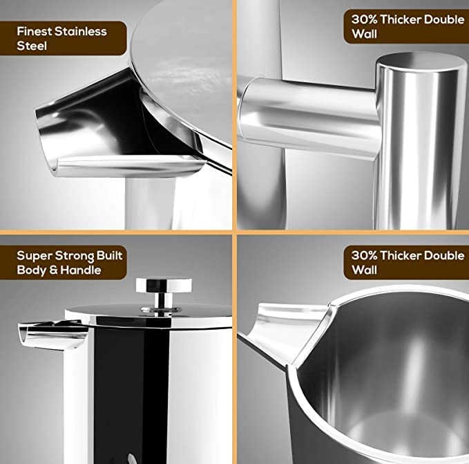 Utopia Kitchen 304 Grade Stainless Steel French Press Coffee Maker 50 Oz, Double Wall Insulated Coffee Press with 4-Level Filtration system, Include 2 Extra Filters, Rust-Free, Dishwasher Safe, Silver - Image 5