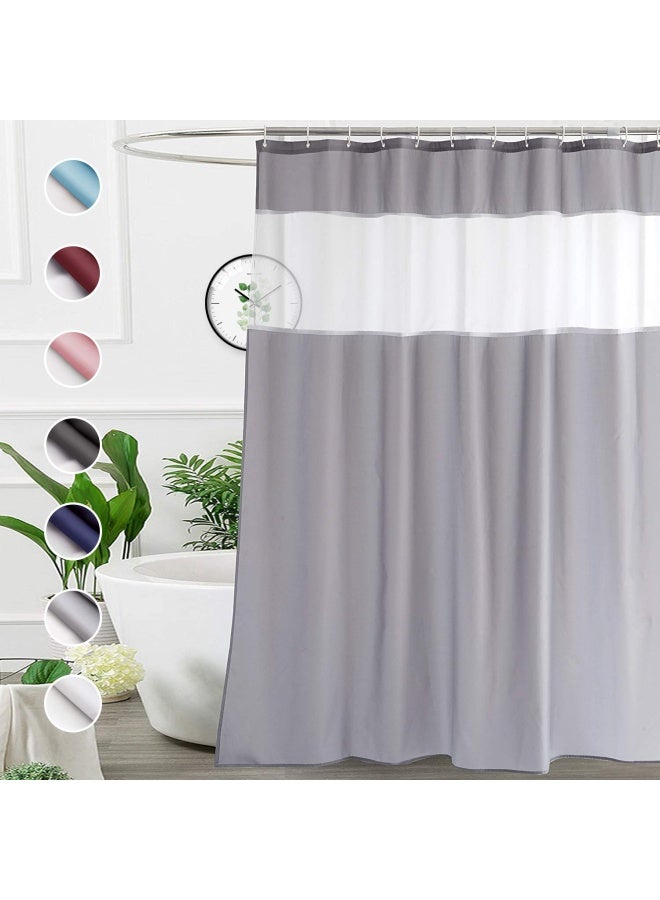 UFRIDAY Shower Curtain Grey and White 72 x 72 Inch Fabric Shower Curtain with WindowShower Curtain for Bathroom and BathtubsMachine Washable Hotel Quality - Image 1