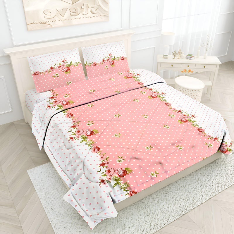 STARNSTYLE 350TC Microfiber Glace Cotton AC Comforter Set King Size Double Bed with 1 Flat bedsheet-90x100 inch and Two Pillow Covers II 4 pc Bedding Set Pink - Image 4