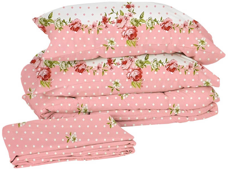 STARNSTYLE 350TC Microfiber Glace Cotton AC Comforter Set King Size Double Bed with 1 Flat bedsheet-90x100 inch and Two Pillow Covers II 4 pc Bedding Set Pink - Image 1