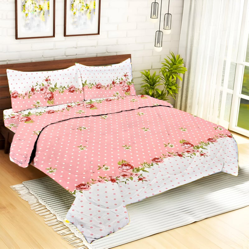 STARNSTYLE 350TC Microfiber Glace Cotton AC Comforter Set King Size Double Bed with 1 Flat bedsheet-90x100 inch and Two Pillow Covers II 4 pc Bedding Set Pink - Image 3