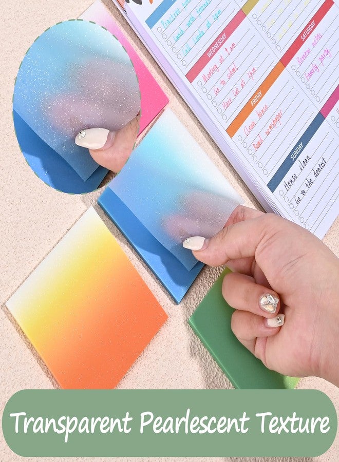 BAYTORY 200 Sheets Glitter Transparent Sticky Notes, 3 x 3 Clear Memo Pads, Translucent Self-Stick Note, See Through Self-Adhesive Note for Bible Accessories (Gradient Color) - Image 3