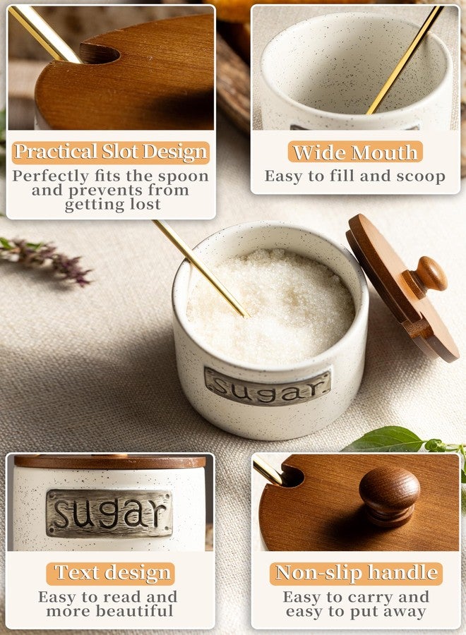 LYEOBOH Sugar Bowl with Lid and Spoon, 15 OZ Ceramic Sugar Dish, Sugar Holder for Coffee Bar Accessories, Sugar Jar for Countertop, Azucarera Farmhouse Home and Kitchen, White - Image 4