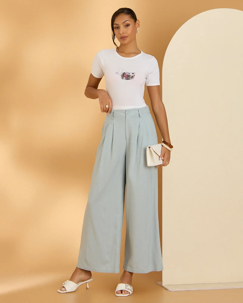 Redtag Women Blue Plain Trouser
