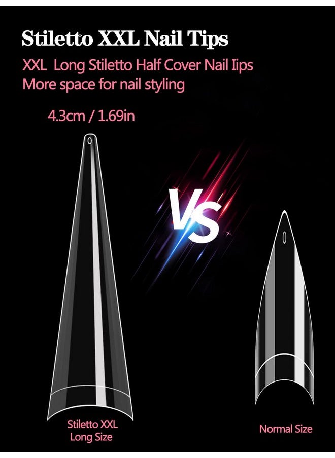 Namgznso Stiletto Nail Tips For Acrylic Nail, 500Pcs Xxl Stiletto Nail Tips Half Cover False Nails Tips For Nail Salon And Home Diy 10 Sizes  - Image 2