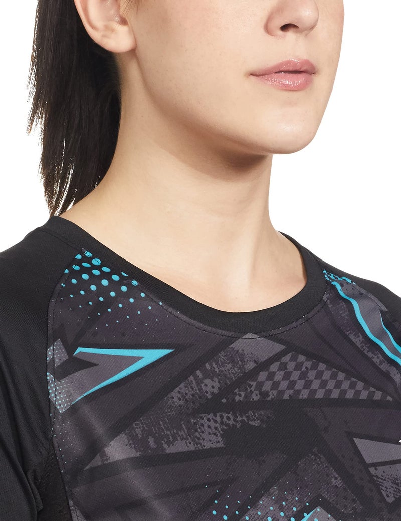 Campus Sutra Women's Black Graphic Printed Dri-Fit Activewear T-Shirt Regular Fit for Casual Wear Structured T-Shirt Crafted with Comfort Fit and High-Performance for Everyday Wear - Image 3