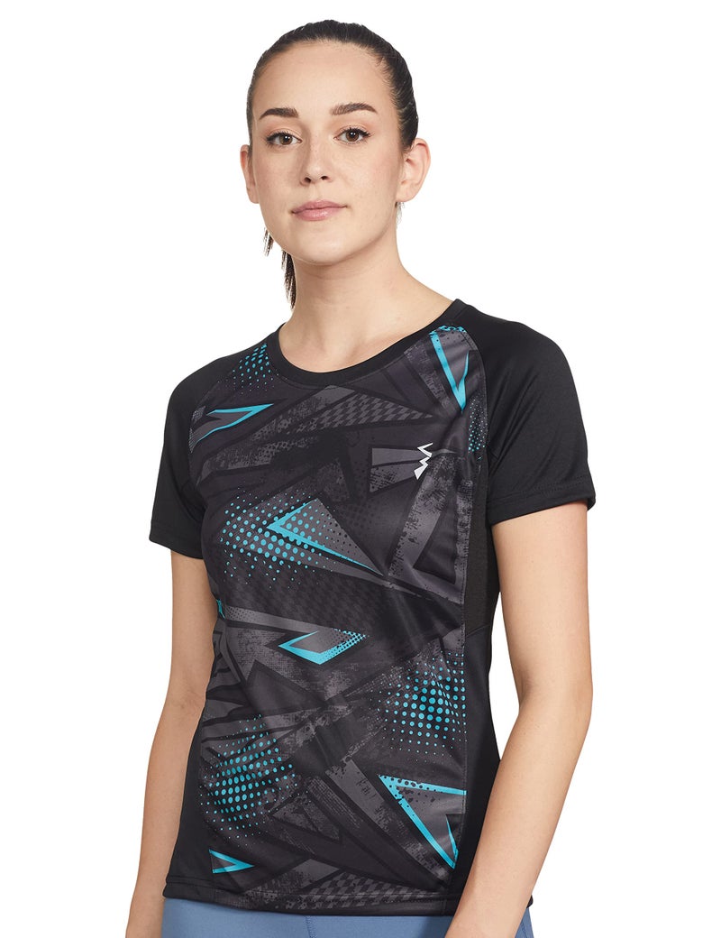 Campus Sutra Women's Black Graphic Printed Dri-Fit Activewear T-Shirt Regular Fit for Casual Wear Structured T-Shirt Crafted with Comfort Fit and High-Performance for Everyday Wear - Image 5