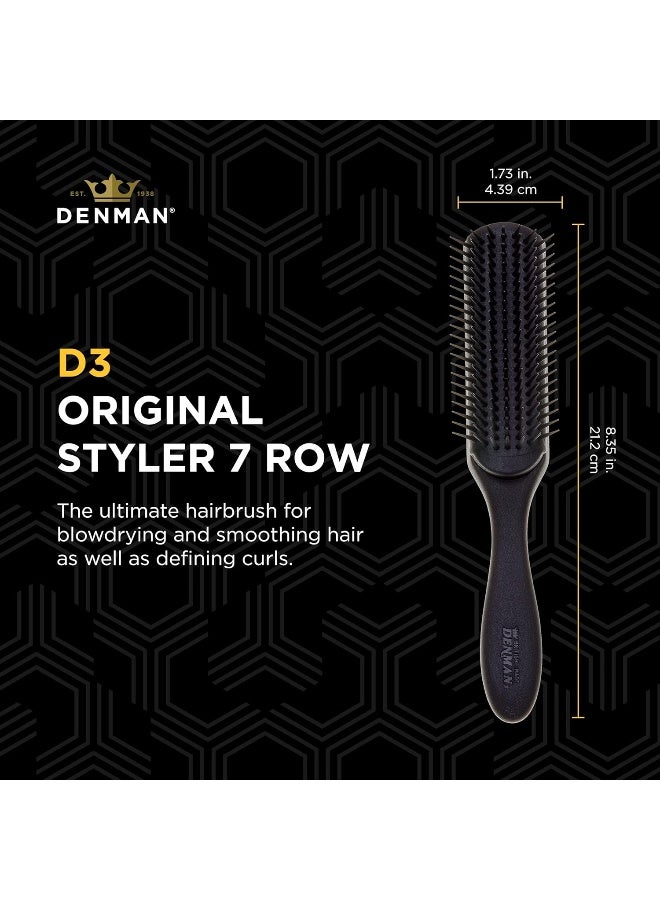 Denman Original Styler, 7 Row for Detangling, Blow-drying, Styling & Smoothing the Hair, All Black D3 - Image 2