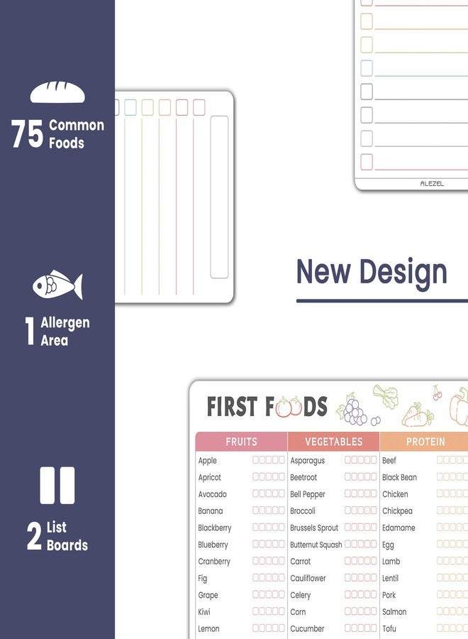 ALEZEL Baby First Food Tracker for Fridge, Magnetic Dry Erase Baby Foods Chart, Includes Foods Checklist Magnet with 2 List Boards, 3 Markers + Eraser - Image 2