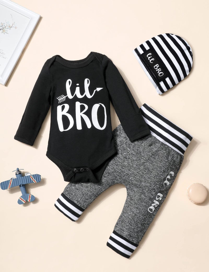 Fommy Baby Boy Clothes 3-6 Months Fall Winter Baby Clothes Boy Long Sleeve Little Bro Romper Little Man Pants 3pcs Cute Baby Boy Outfits - Image 4