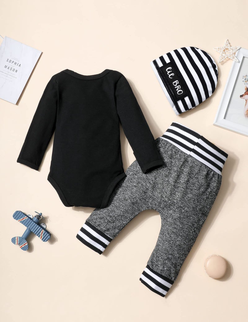 Fommy Baby Boy Clothes 3-6 Months Fall Winter Baby Clothes Boy Long Sleeve Little Bro Romper Little Man Pants 3pcs Cute Baby Boy Outfits - Image 5