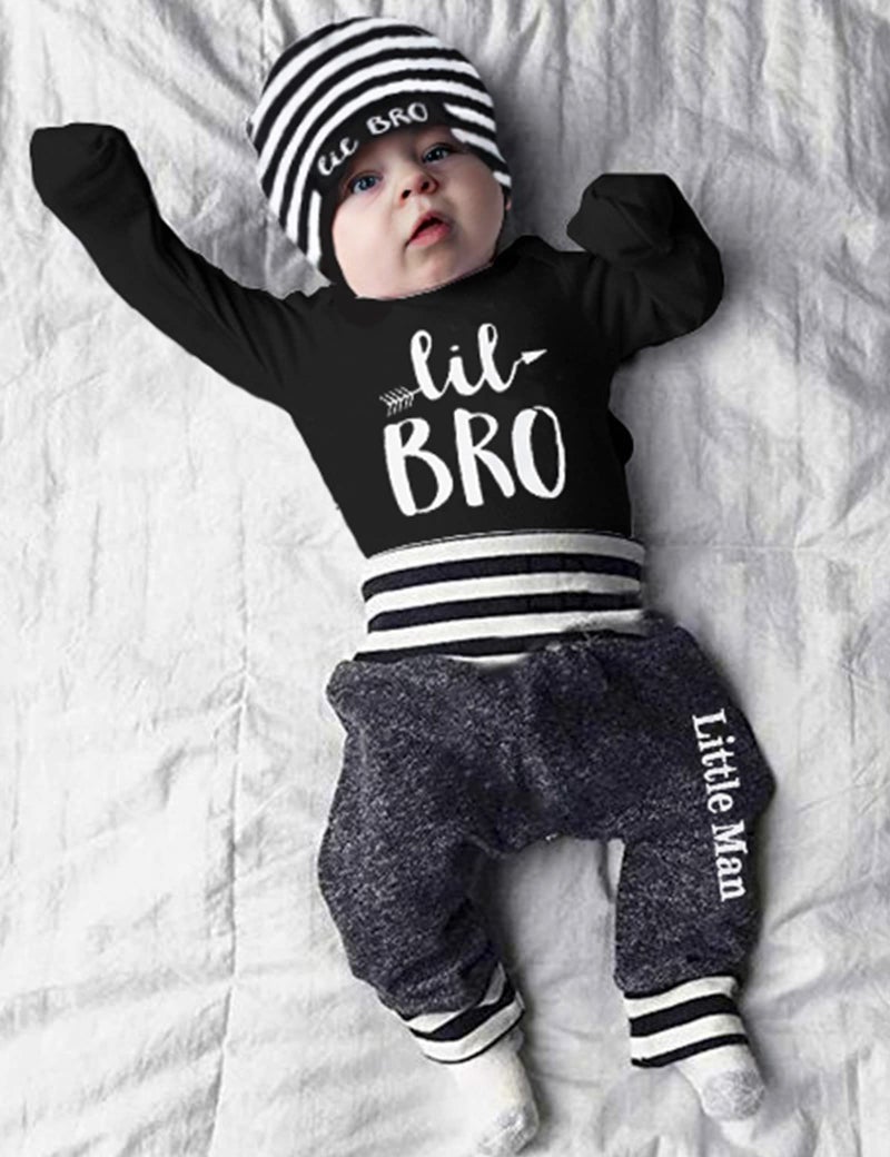 Fommy Baby Boy Clothes 3-6 Months Fall Winter Baby Clothes Boy Long Sleeve Little Bro Romper Little Man Pants 3pcs Cute Baby Boy Outfits - Image 3
