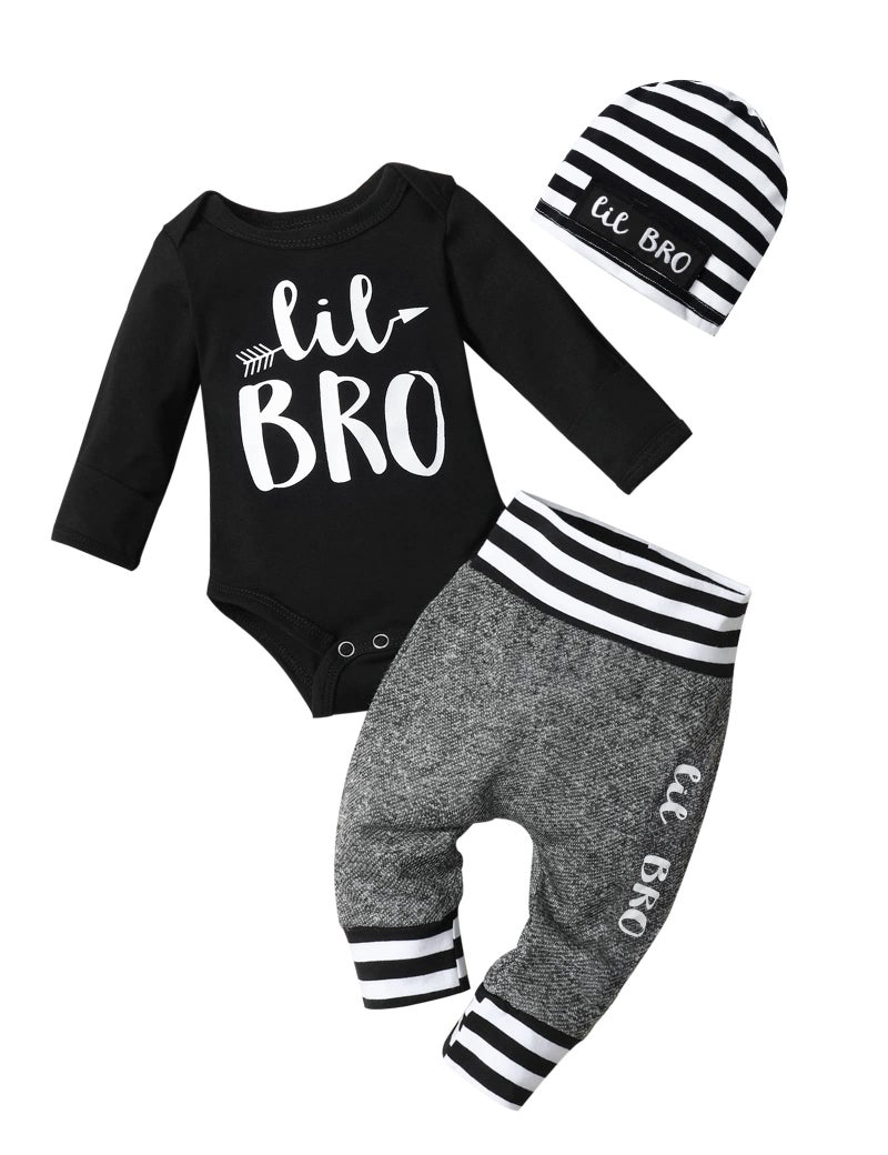 Fommy Baby Boy Clothes 3-6 Months Fall Winter Baby Clothes Boy Long Sleeve Little Bro Romper Little Man Pants 3pcs Cute Baby Boy Outfits - Image 1