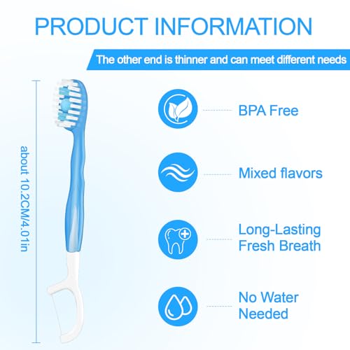 JOUGE Mini Disposable Toothbrushes with Toothpaste 26 pcs 5 in 1 Travel Portable Toothbrush with Toothpaste + Tongue Scraper + Picks+Floss Travel Case (Mix 5 Flavors, 26) - Image 3