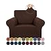 KEKUOU Stretch Single Sofa Slipcover 1 Piece Couch Sofa Cover 3155 Furniture Protector 1 Seater Sofa with Elastic Bottom for KidsPetJacquard Small Checked Pattern FabricSmallChocolate - Image 2