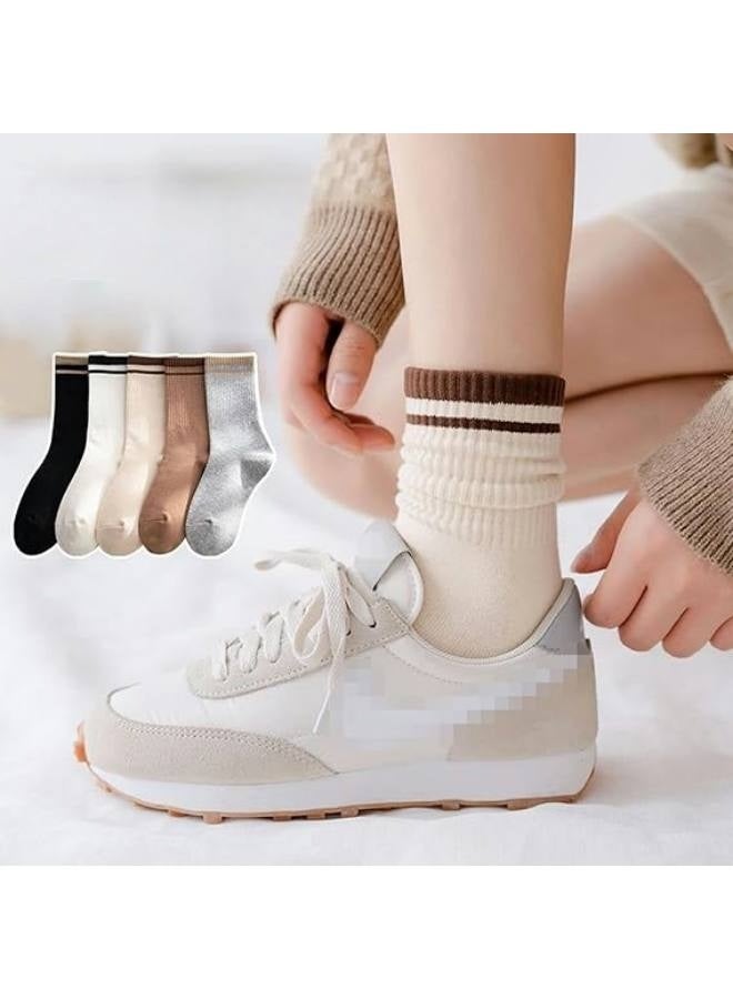 ٥ أزواج - جوارب نسائية بسيطة ومخصصة متوسطة الطول، بتصاميم ربيعية وصيفية رقيقة، جوارب طويلة للزوجين من الطلاب - Image 2