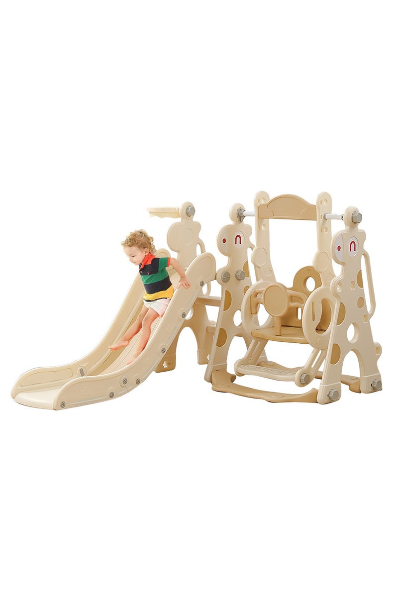 MaBaby 4 in 1 Toddler Slide and Swing Set for 1-2 Year Old - Indoor/Outdoor Baby Slide Playset with Basketball Hoop, Climber 