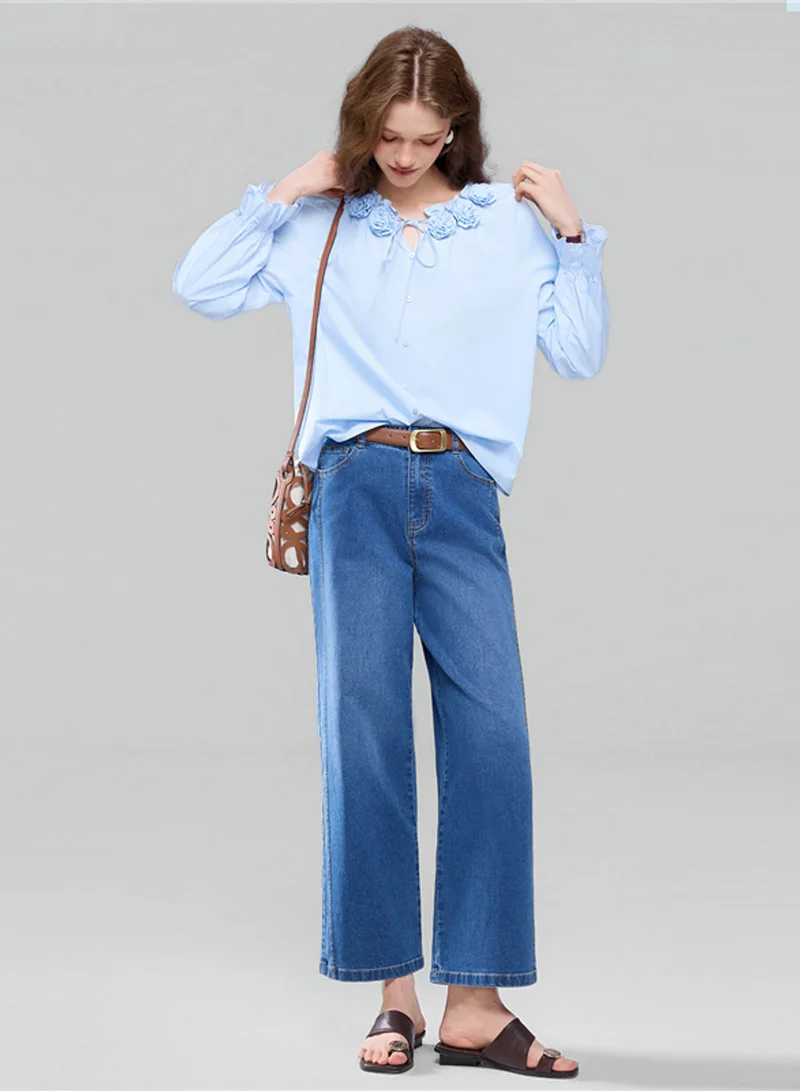 جيوردانو Women's High Waist Wide Leg Cool Jeans