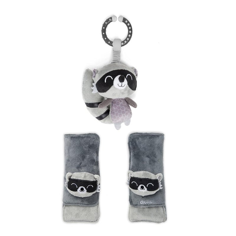 Diono Baby Racoon Character Car Seat Straps  Toy Shoulder Pads for Baby Infant Toddler 2 Pack Soft Seat Belt Cushion and Stroller Harness Covers Helps Prevent Strap Irritation - Image 1