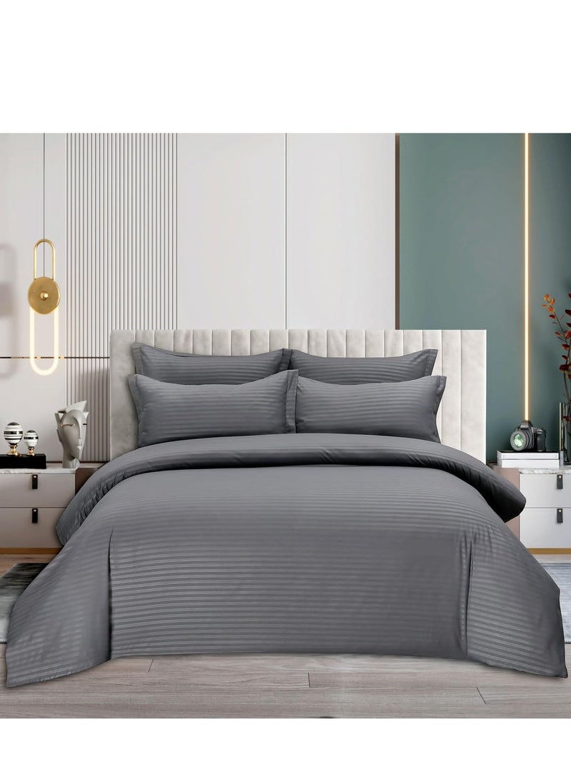 Umeema Soft Cotton Striped Duvet Cover Set Fitted Bedsheet with Pillowcases 6 Pieces King Size (220x240cm) - Image 1