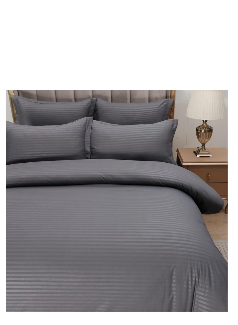Umeema Soft Cotton Striped Duvet Cover Set Fitted Bedsheet with Pillowcases 6 Pieces King Size (220x240cm) - Image 2