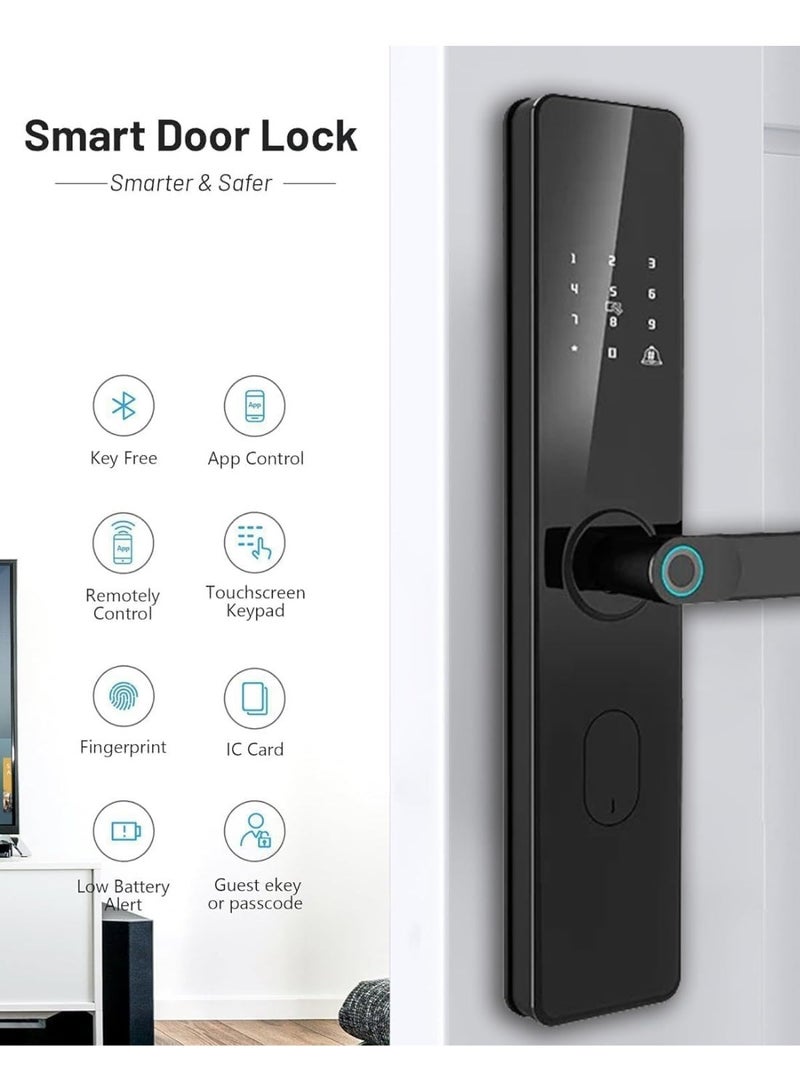 FENGB FW01 Smart Door Lock, Integrated Wi-Fi and Bluetooth, Keyless Fingerprint Door Lock with Handle, Home Password, Magnetic Cards, Security Key for Home - Image 3