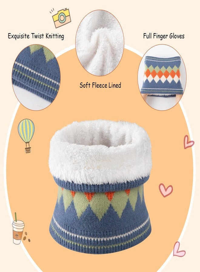 Comfoex 3 Pcs Kids Winter Hat Scarf Gloves Set Boys Girls Knit Neck Warmer Fleece Lined Children Beanie Hat Set for Ages 4-8 - Image 4