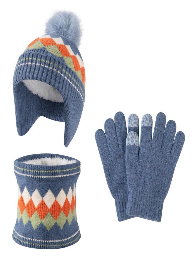 Comfoex 3 Pcs Kids Winter Hat Scarf Gloves Set Boys Girls Knit Neck Warmer Fleece Lined Children Beanie Hat Set for Ages 4-8 - Image 1