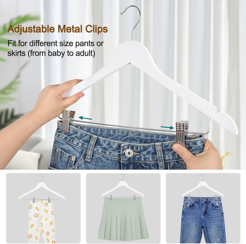 Topia Hanger Wooden Suit Hangers with Adjustable Metal Clips (20 Pack), Solid Smooth Wood Clothes Hangers, 360° Swivel Hook, Premium Pants Hangers for Clothes Coat, Jeans, Blouse-White,CT28W20 - Image 4