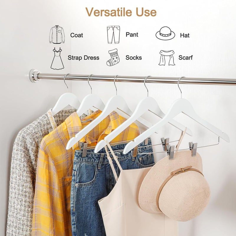 Topia Hanger Wooden Suit Hangers with Adjustable Metal Clips (20 Pack), Solid Smooth Wood Clothes Hangers, 360° Swivel Hook, Premium Pants Hangers for Clothes Coat, Jeans, Blouse-White,CT28W20 - Image 3