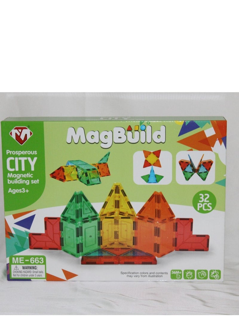 Mag Building MagBuild Magnetic Building Set – Prosperous City (32 Pieces)  - Image 1