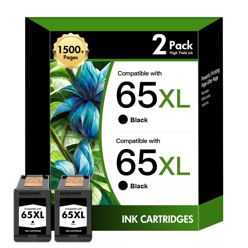 inkalfa 65XL 65 Black 3755 Ink Cartridges Combo Pack Replacement for HP 65XL Black Ink Cartridge for HP Printer DeskJet 3755 2600 3772 3700 Envy 5055 5000 AMP 100 Series (2 Pack Black*2) - Image 1