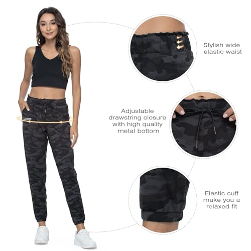 Haowind Joggers for Women with Pockets Elastic Waist Workout Sport Gym Pants Comfy Lounge Yoga Running Pants(Black Ash Camo L) - Image 4