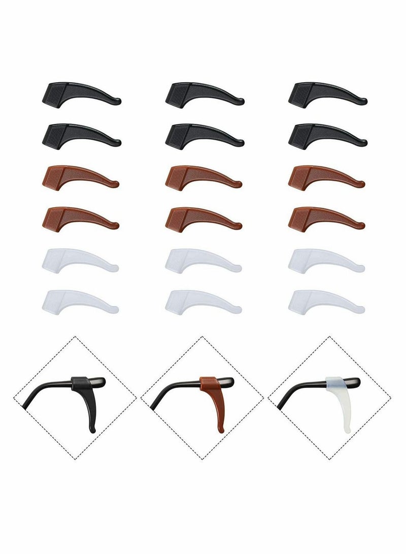 NIBEMINENT 9 Pairs Glasses Ear Grip Hook, Silicone Temple Tip Holders Anti-Slip Protectors, Eyeglasses Retainers Stoppers in Black, Clear, Brown - Image 1
