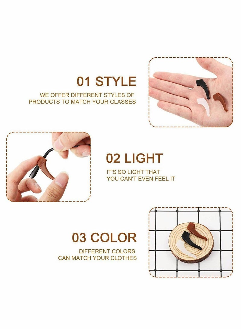 NIBEMINENT 9 Pairs Glasses Ear Grip Hook, Silicone Temple Tip Holders Anti-Slip Protectors, Eyeglasses Retainers Stoppers in Black, Clear, Brown - Image 4