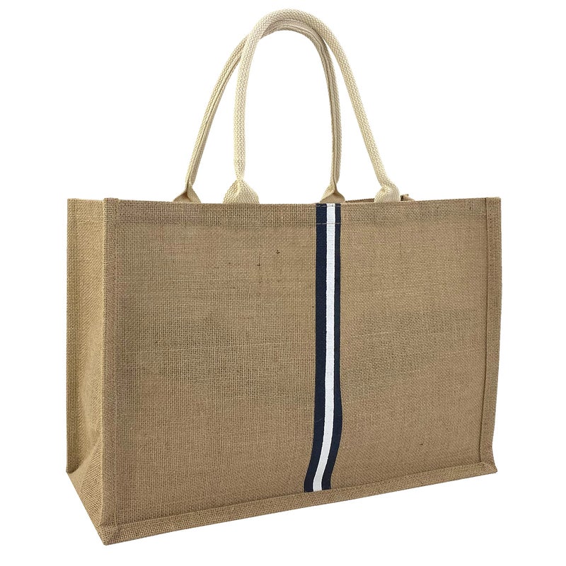 Hibala Woven Large Beach Bag Straw Beach Tote Handmade Weaving Shoulder Tassel Bag Handbag (Black Stripe) - Image 1
