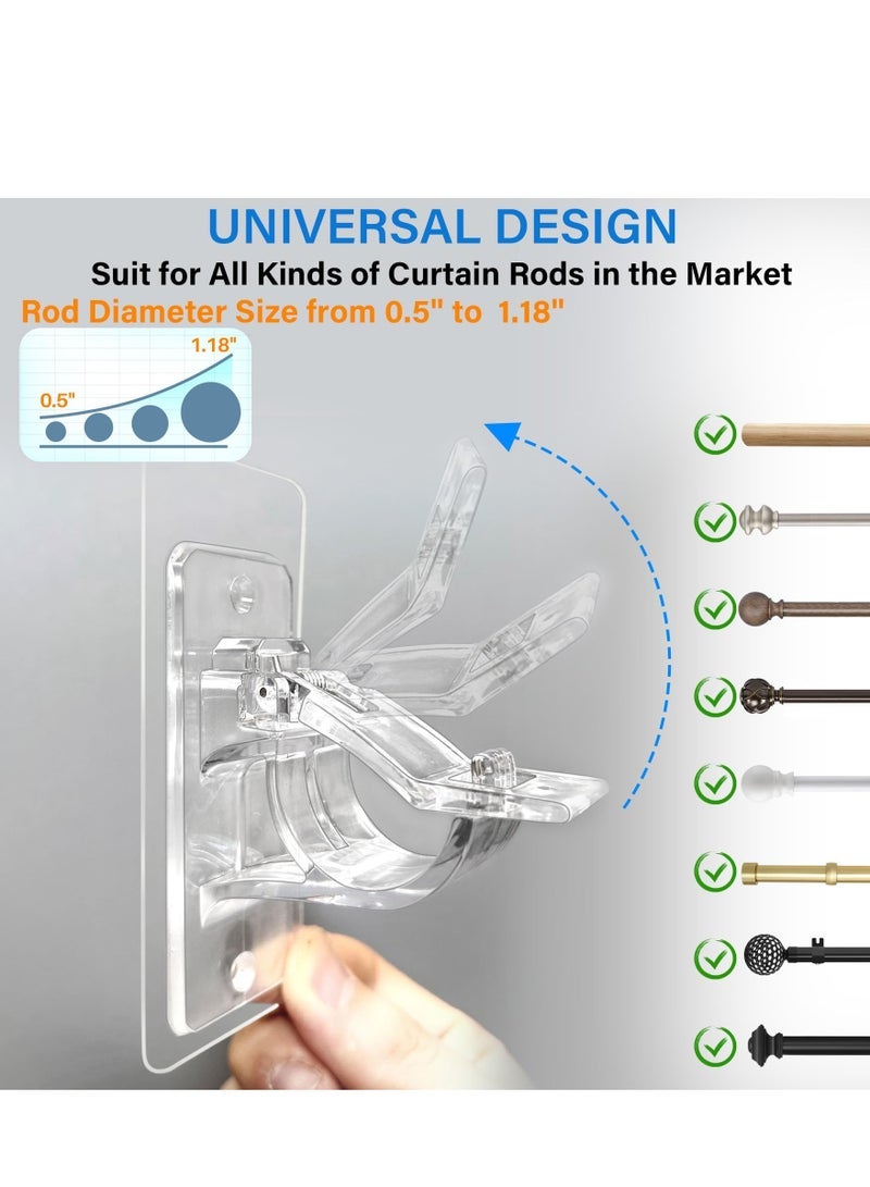 Bukela 4-Pack No Drill Needed Curtain Rod Holders Brackets, Self Adhesive Rod Holder Hooks, Multipurpose Nail Free Stick on Curtain Rod Hooks - Image 2