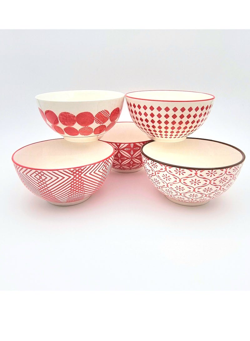 Decorative Red Round Serving Bowl Made Of Durable Ceramic - Image 1