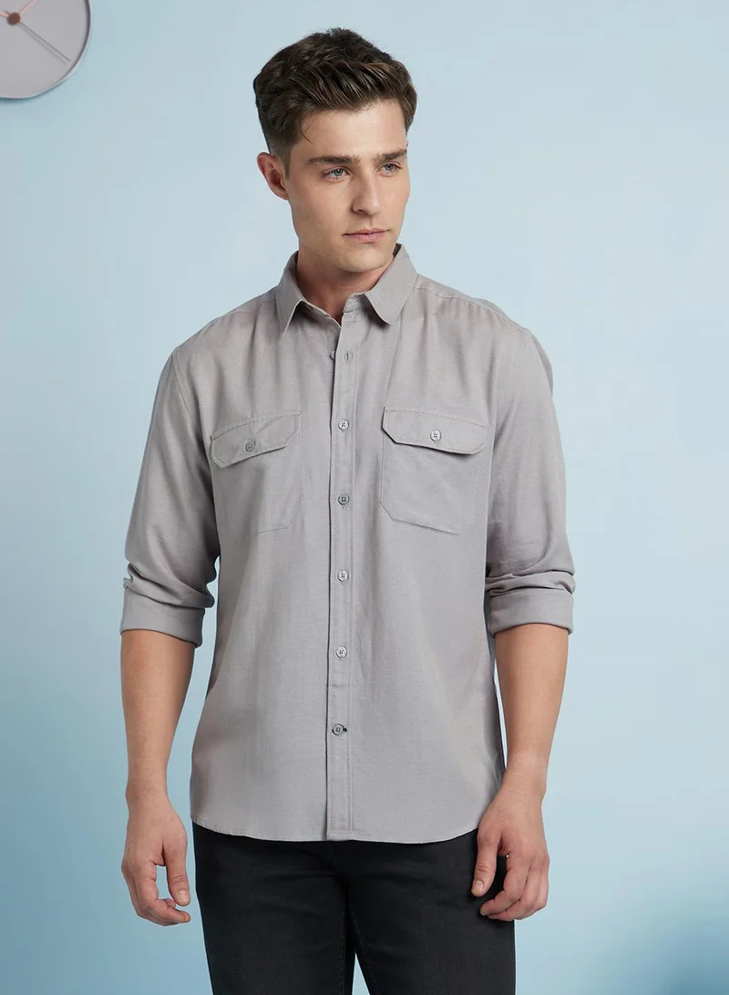 Dennis Lingo Men's Light Grey Cotton Blend Solid Regular Fit Shirt