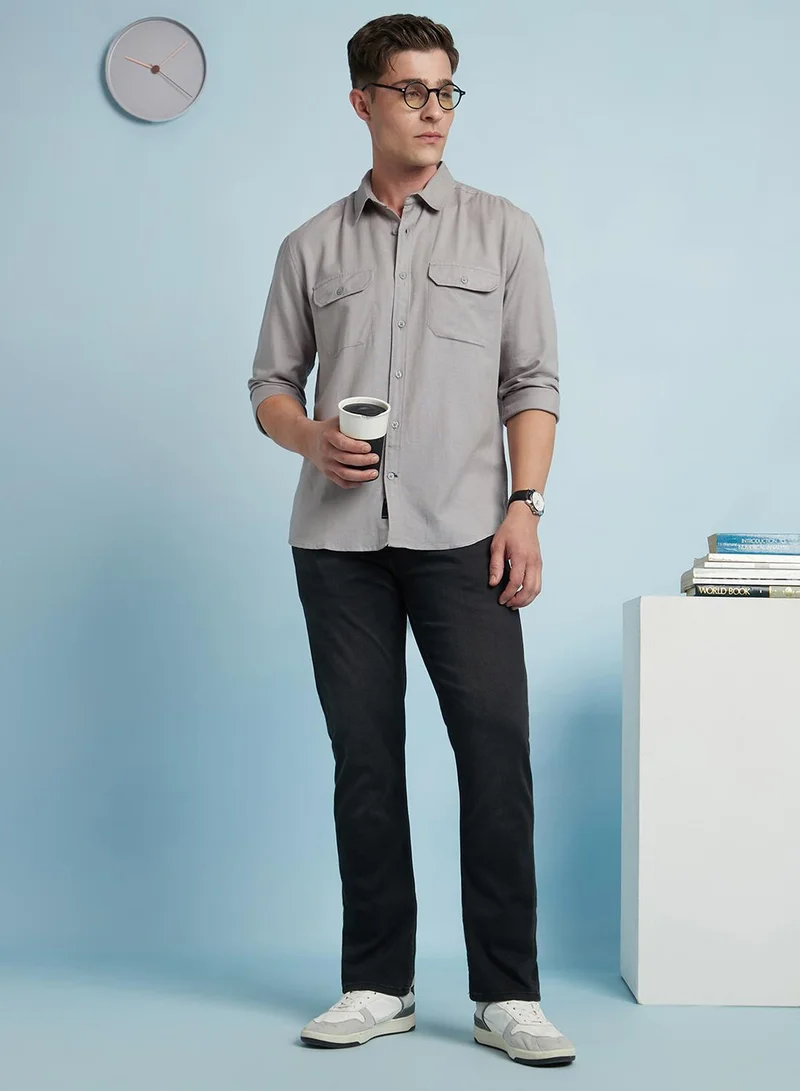 Dennis Lingo Men's Light Grey Cotton Blend Solid Regular Fit Shirt