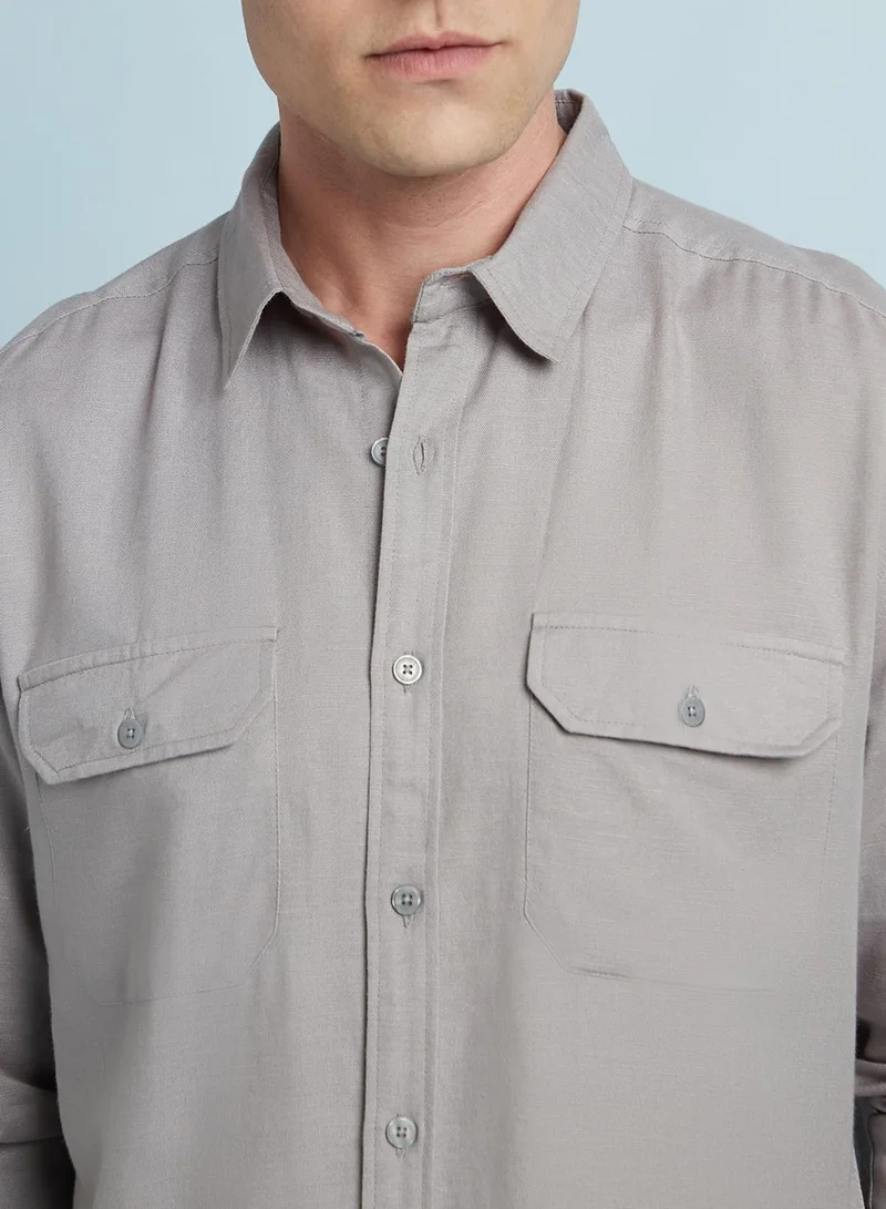 Dennis Lingo Men's Light Grey Cotton Blend Solid Regular Fit Shirt