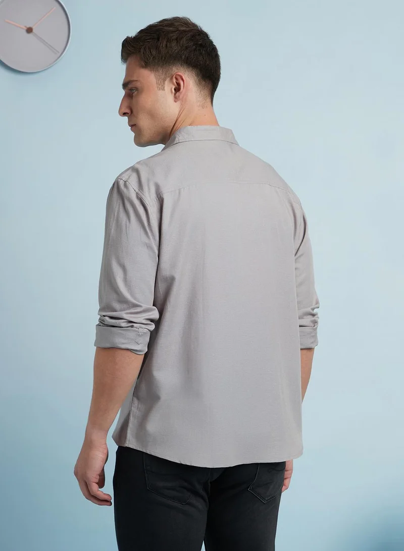 Dennis Lingo Men's Light Grey Cotton Blend Solid Regular Fit Shirt