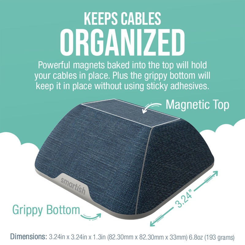 SmartishÂ® Magnetic Cord Holder - Cable Wrangler Organizer with Magnet Clips for Charger Management on Desktop, Nightstand for USB-C + Lightning - Blue Jeanie - Image 2